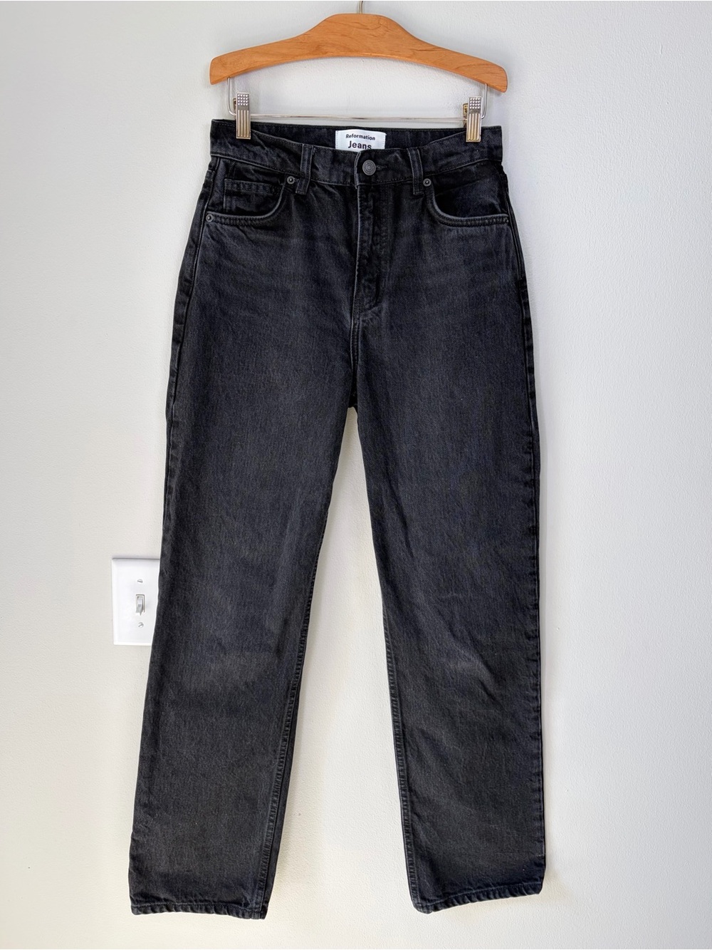 Reformation Jeans Wahsed Black Abby High Rise Straight Leg Jeans Size 25